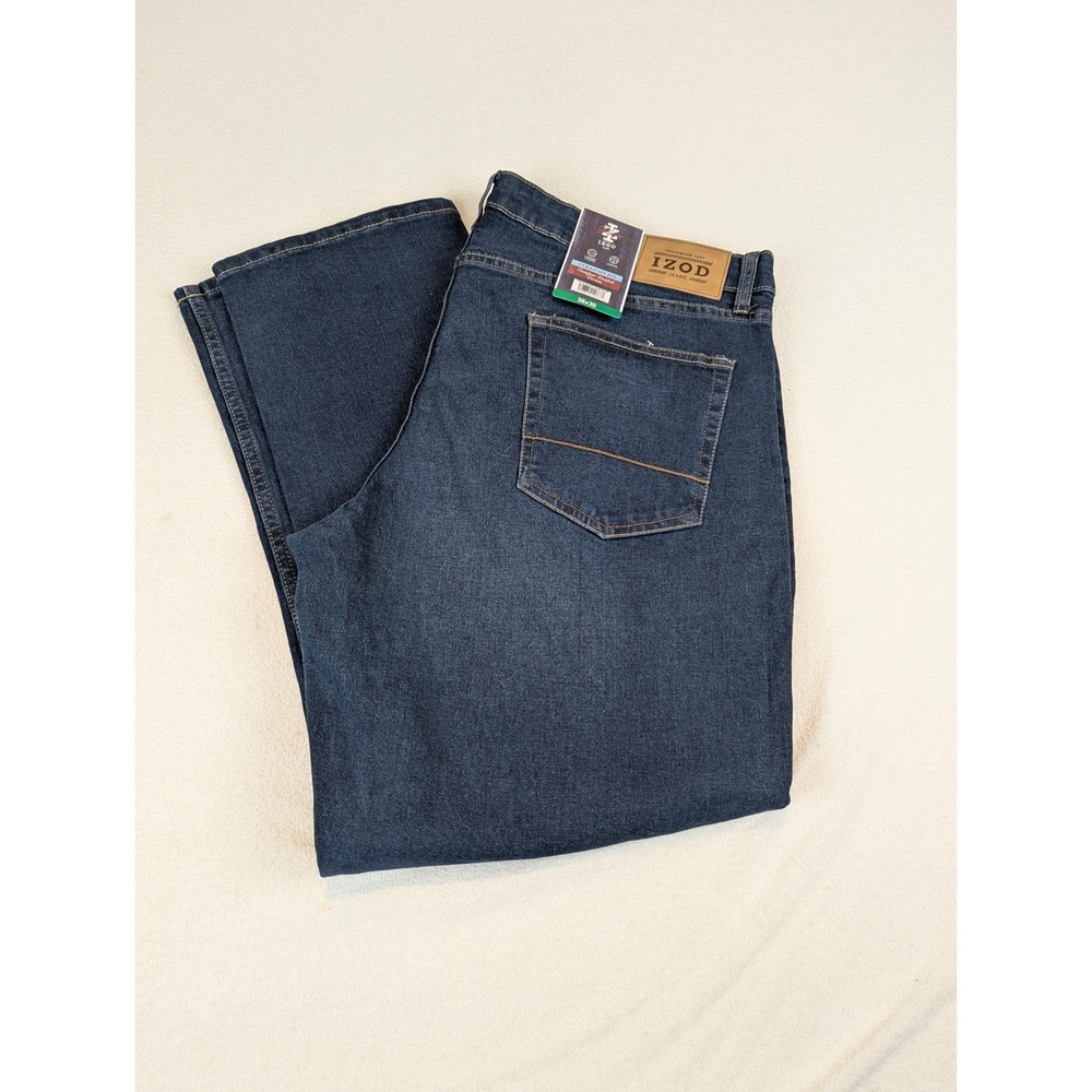 NWT IZOD Jeans Mens Straight Fit Comfort Stretch Dark Wash Denim Jeans 38x30